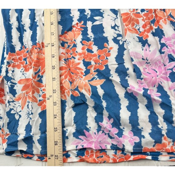 Ruby Rd. Floral Striped Blouse Navy Blue Pink Orange Size Large - Picture 5 of 7